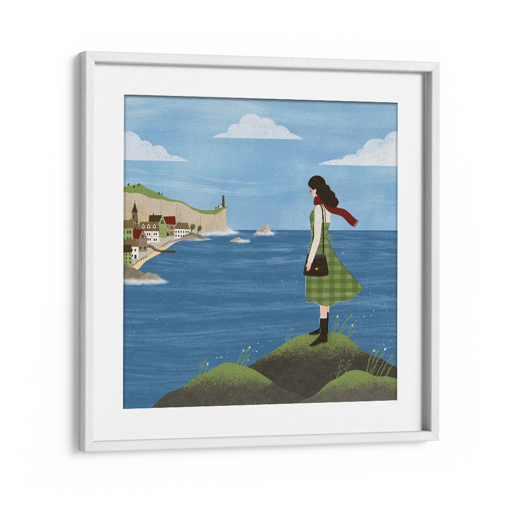 Irish Seaside By Julia Leister Women Illustration Paintings in White Frame With Mount