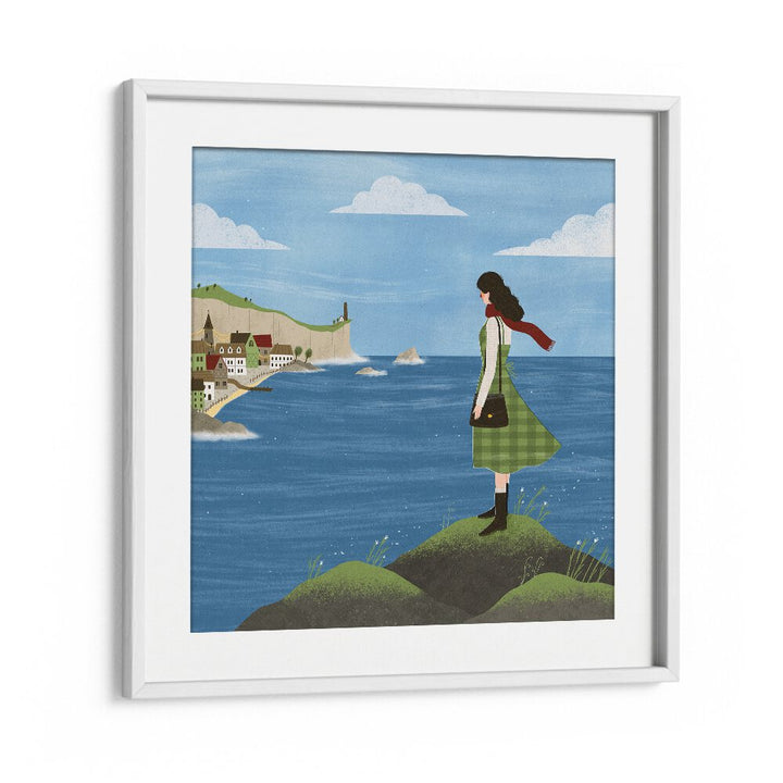 Irish Seaside By Julia Leister Women Illustration Paintings in White Frame With Mount