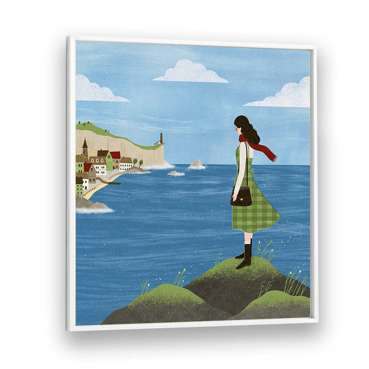 Irish Seaside By Julia Leister Women Illustration Paintings in White Plain Frame