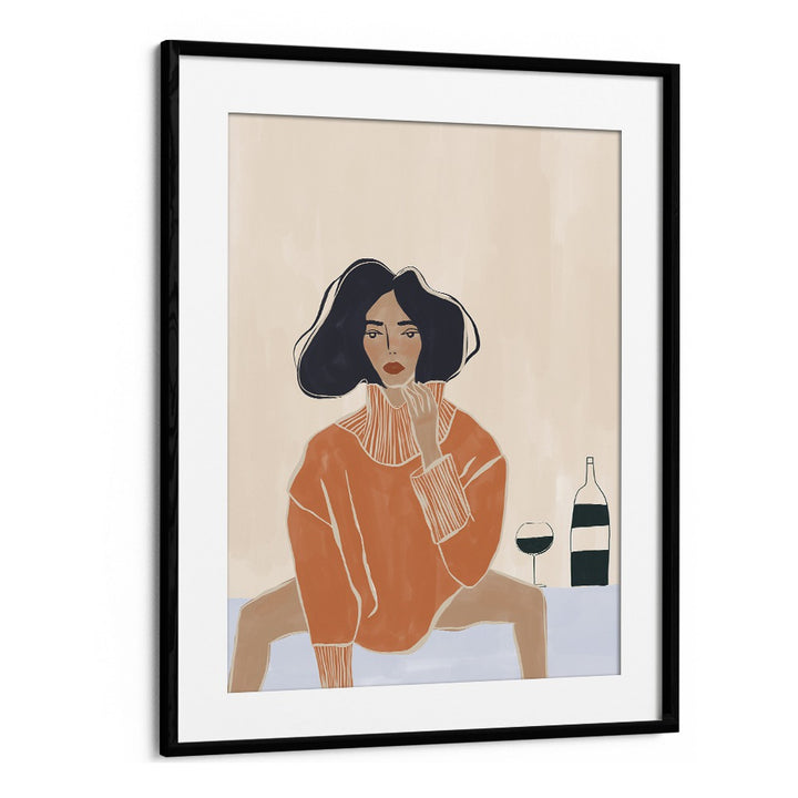 It's A Mood By Ivy Green Women Illustration Paintings in Black Frame With Mount