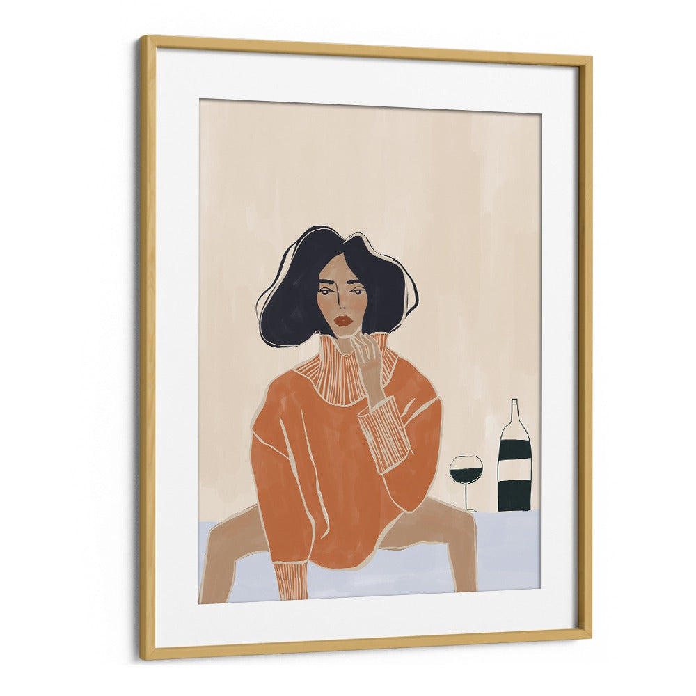 It's A Mood By Ivy Green Women Illustration Paintings in Oak Wood Frame With Mount