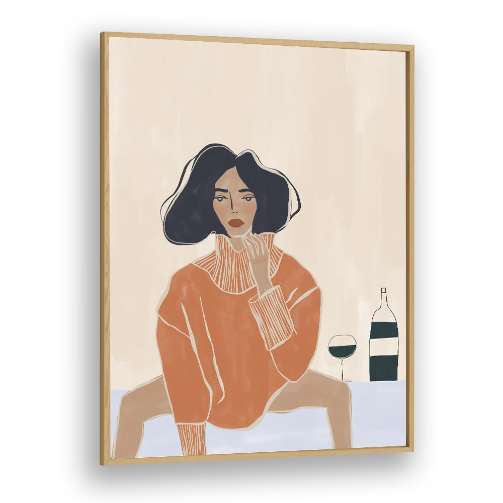 It's A Mood By Ivy Green Women Illustration Paintings in Oak Wood Plain Frame