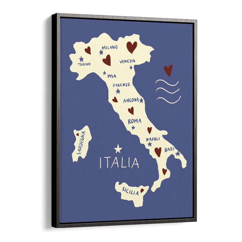 Italiya Map by Studio Dolci Travel Posters in Black Floater Frame