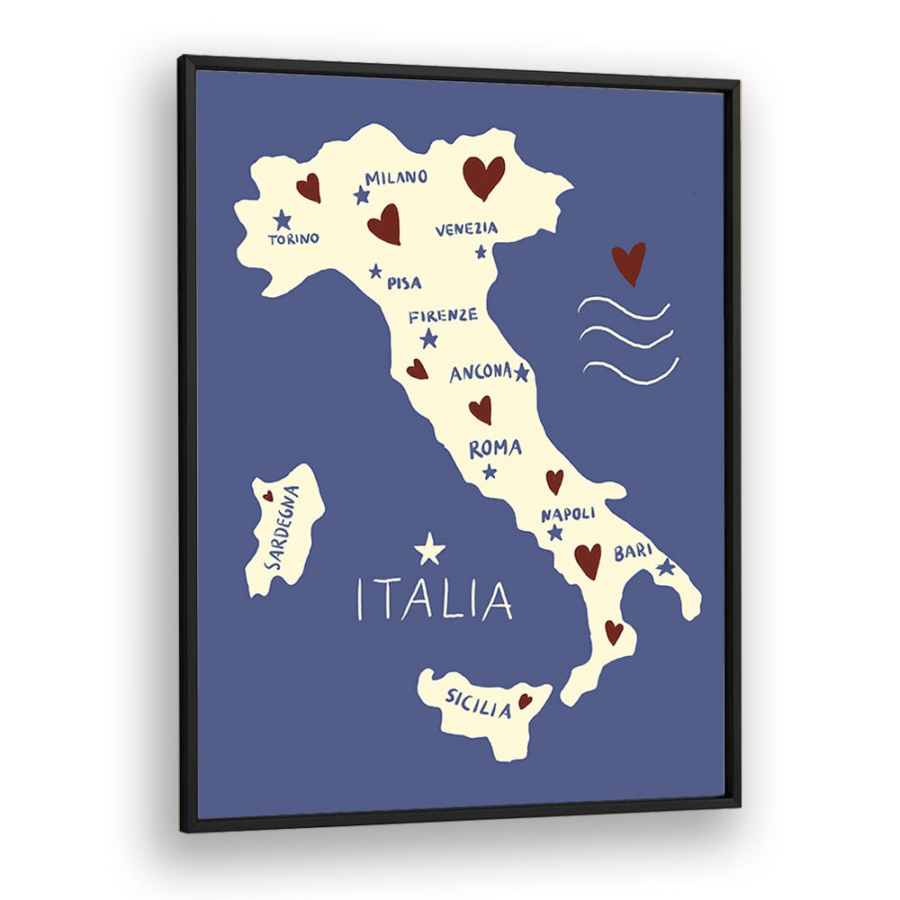 Italiya Map by Studio Dolci Travel Posters in Black Plain Frame