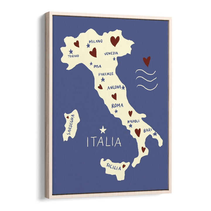 Italiya Map by Studio Dolci Travel Posters in Oak Wood Floater Frame