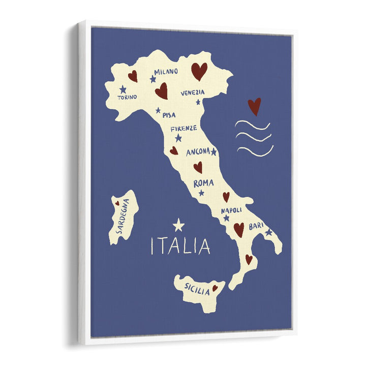 Italiya Map by Studio Dolci Travel Posters in White Floater Frame