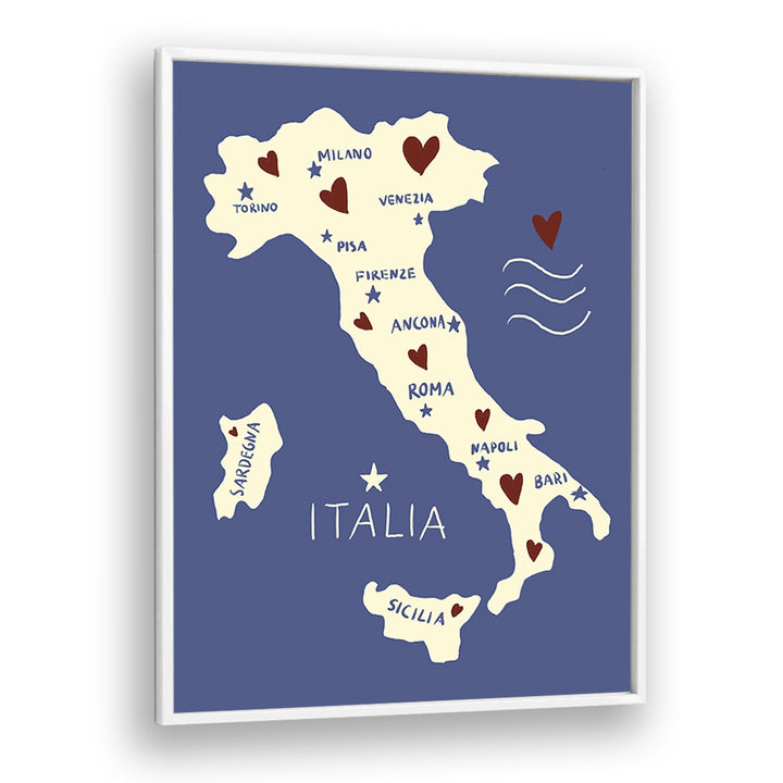 Italiya Map by Studio Dolci Travel Posters in White Plain Frame