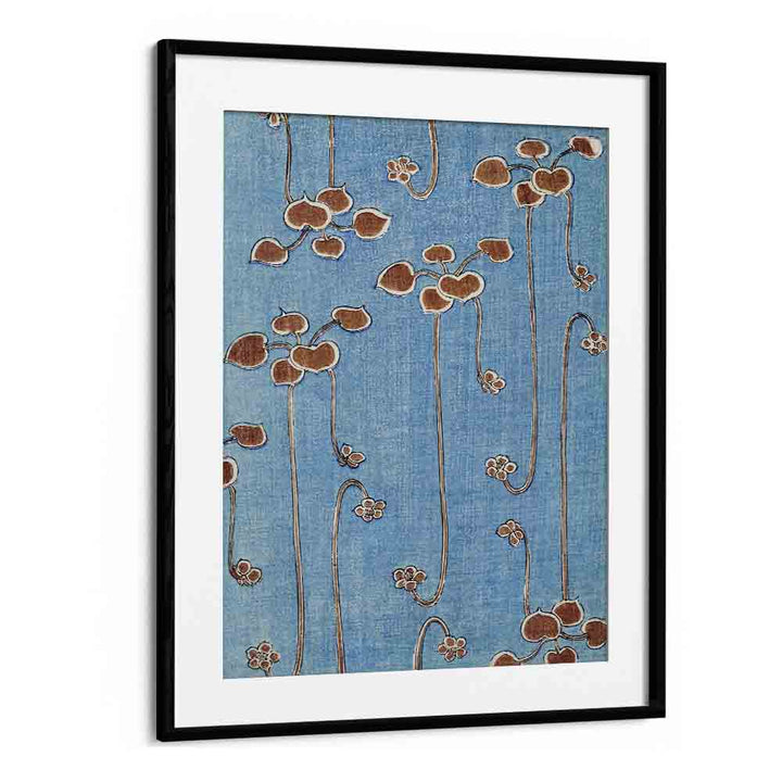 Japanese Bijutsu Sekai   Botanical Flower Paintings Artwork  in Black Frame With Moun