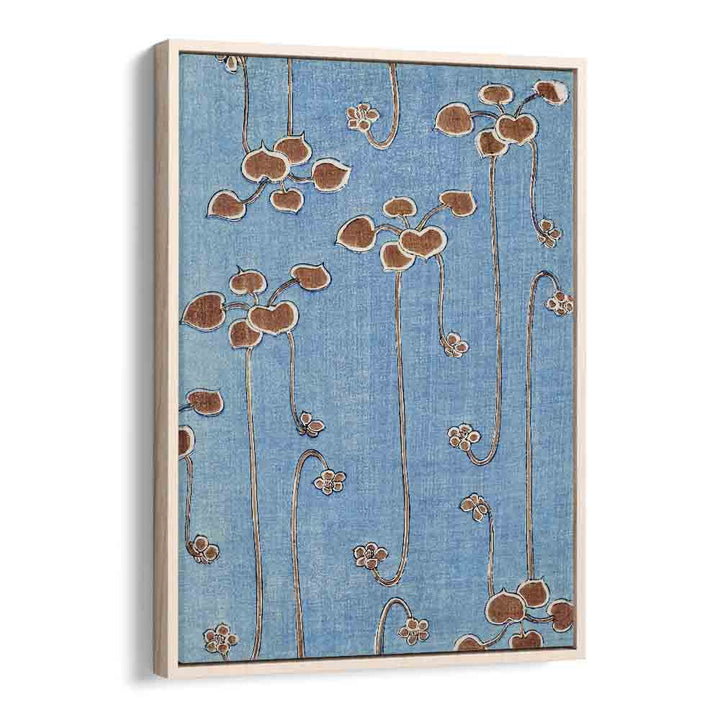 Japanese Bijutsu Sekai  Botanical Flower Paintings Artwork in Oak Wood Floater Frame