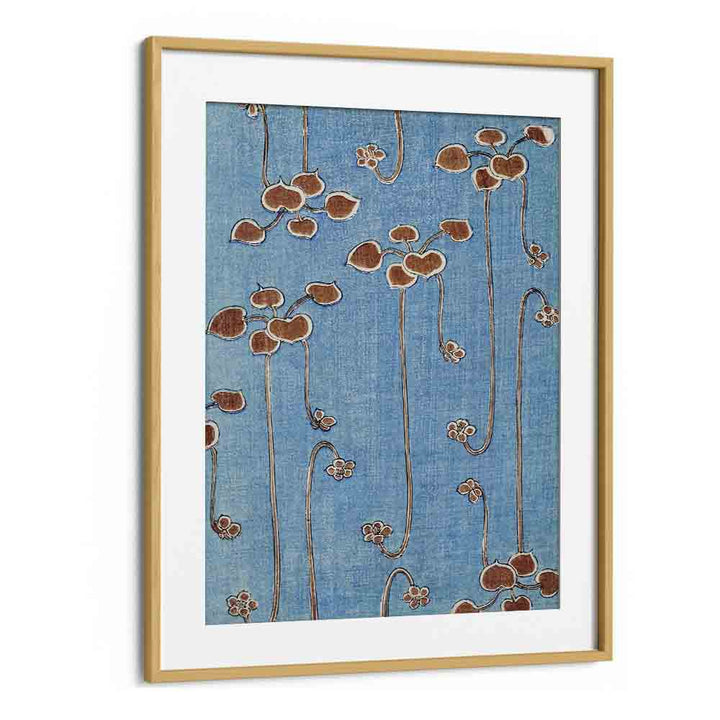 Japanese Bijutsu Sekai  Botanical Flower Paintings Artwork in Oak Wood Frame With Mount