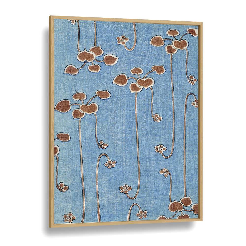 Japanese Bijutsu Sekai Botanical Flower Paintings Artwork in Oak Wood Plain Frame