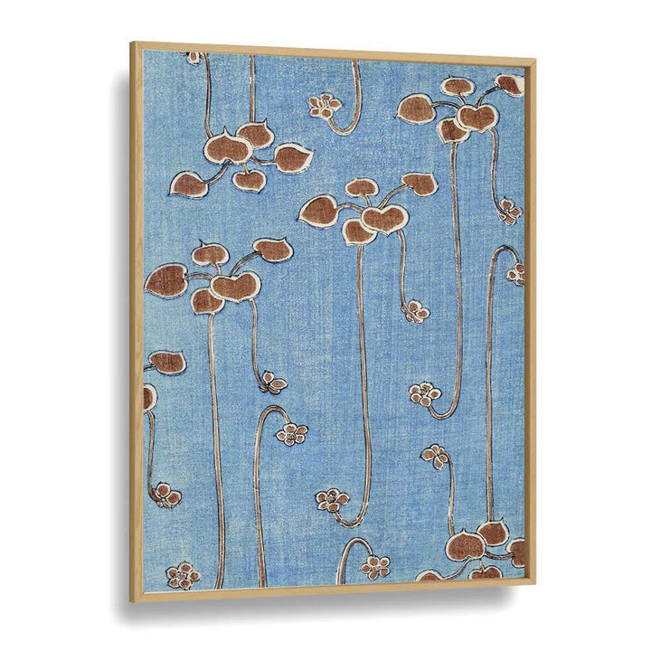 Japanese Bijutsu Sekai Botanical Flower Paintings Artwork in Oak Wood Plain Frame