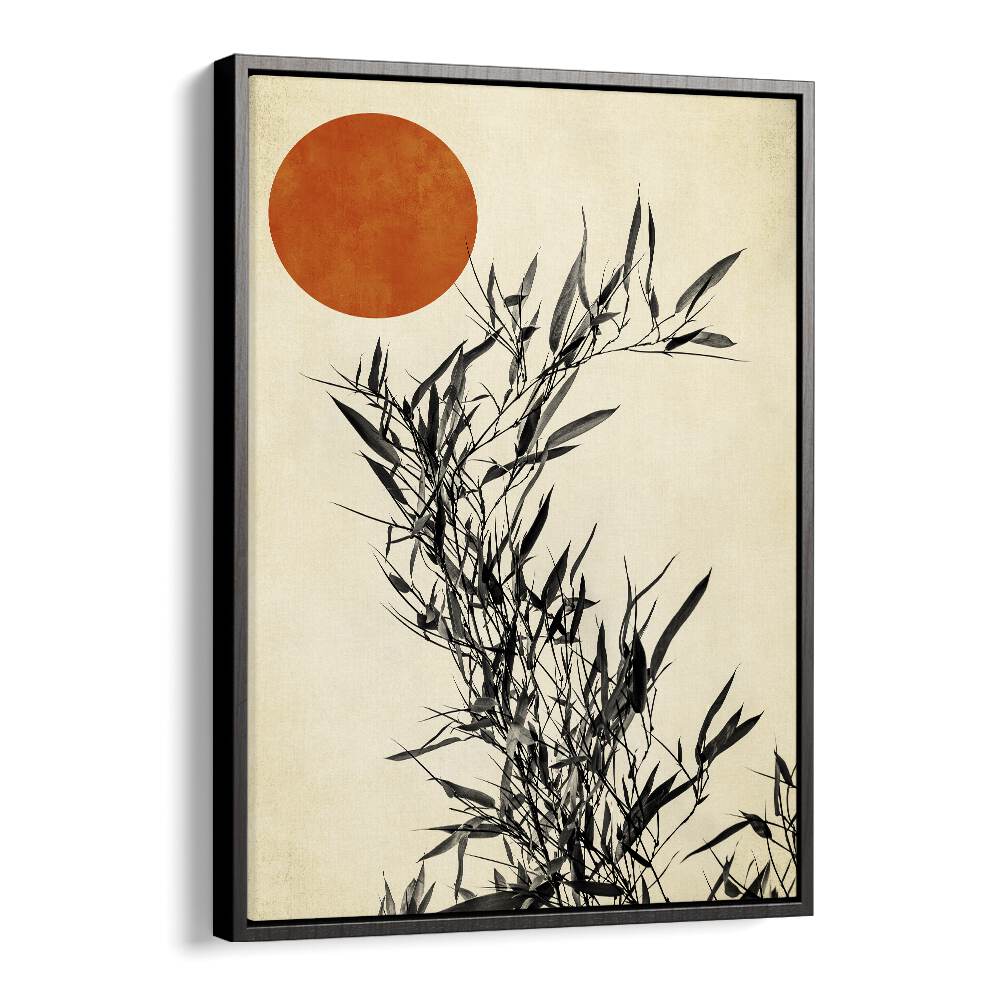 Japanese Birch Landscape Art Artwork in Black Floater Frame