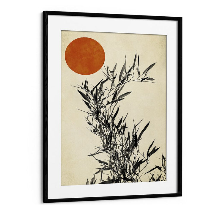 Japanese Birch Landscape Art Artwork in Black Frame With Moun