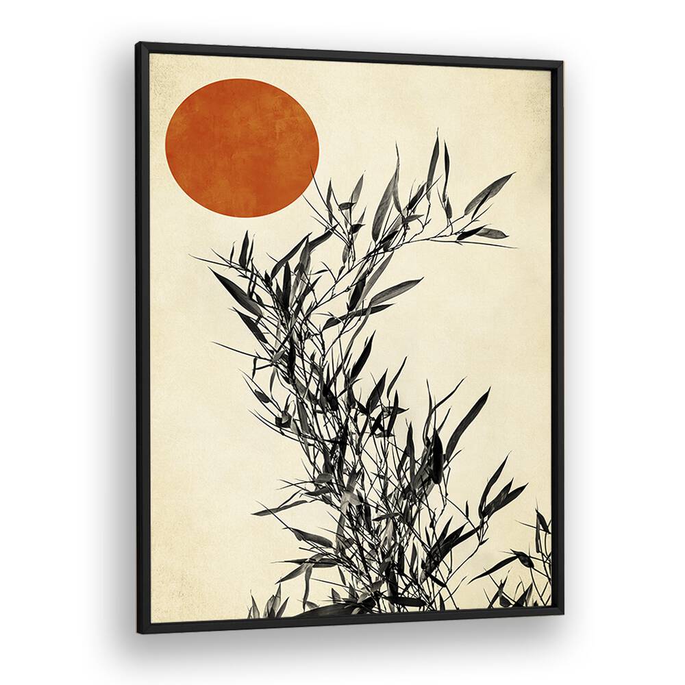 Japanese Birch Landscape Art Artwork in Black Plain Frame