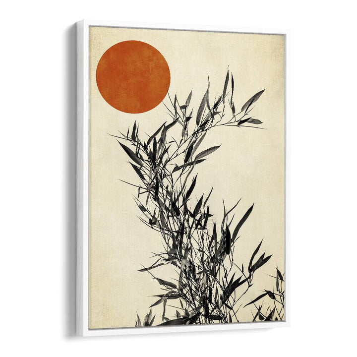 Japanese Birch Landscape Art Artwork in White Floater Frame