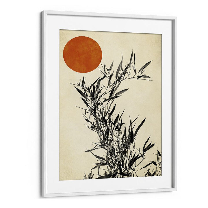 Japanese Birch Landscape Art Artwork in White Frame With Mount