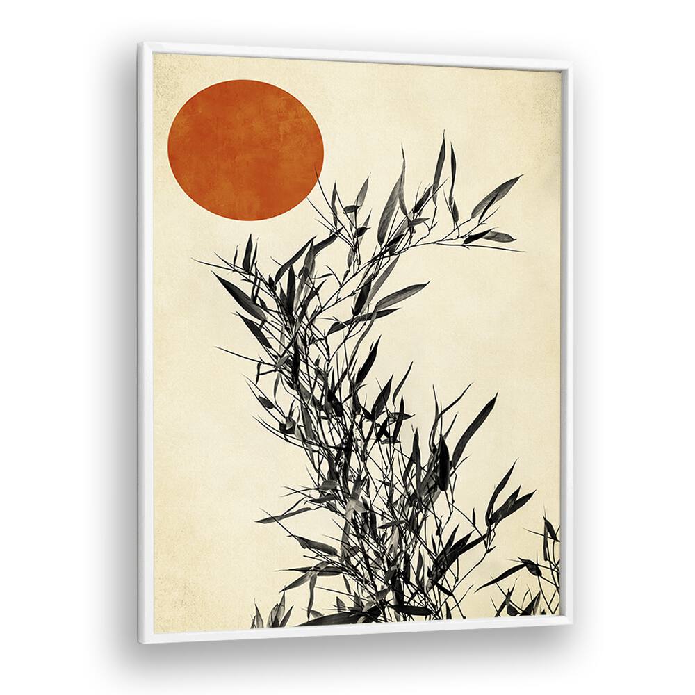 Japanese Birch Landscape Art Artwork in White Plain Frame