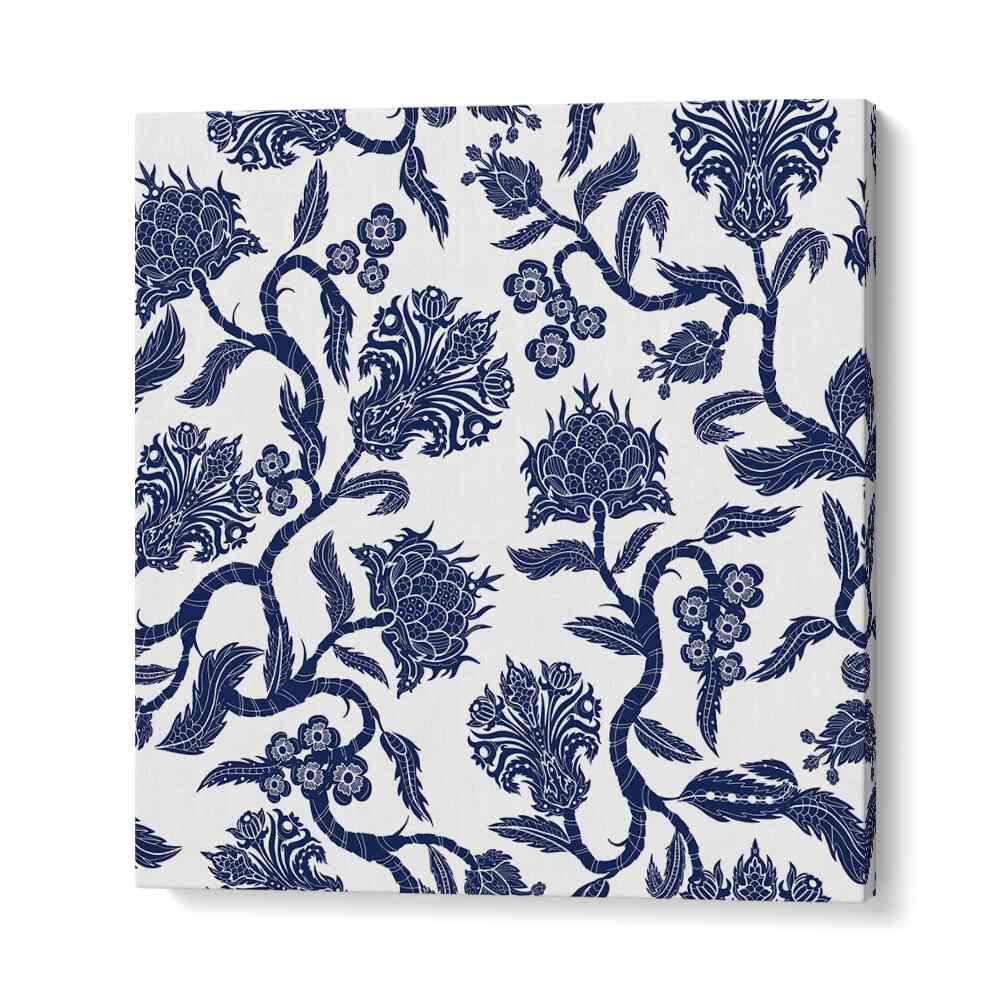 Japanese Blue Ceramic Botanical Art Print Artwork in Gallery Wrap