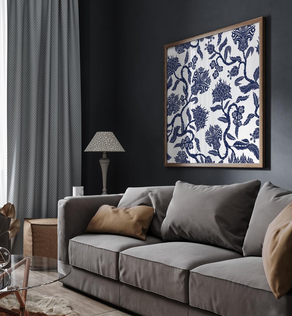 Japanese Blue Ceramic  Botanical art painting Artwork Placed on a wall