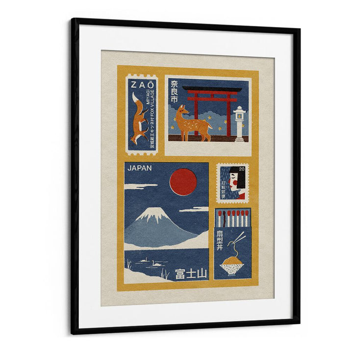 Japanese Emphemera Japanese Art Artwork in Black Frame With Mount