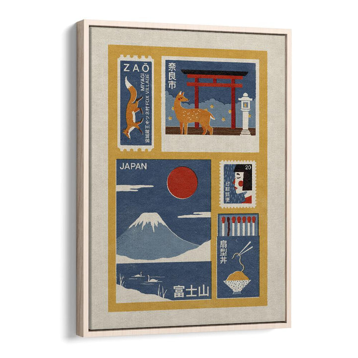 Japanese Emphemera Japanese Art Artwork in Oak Wood Floater Frame