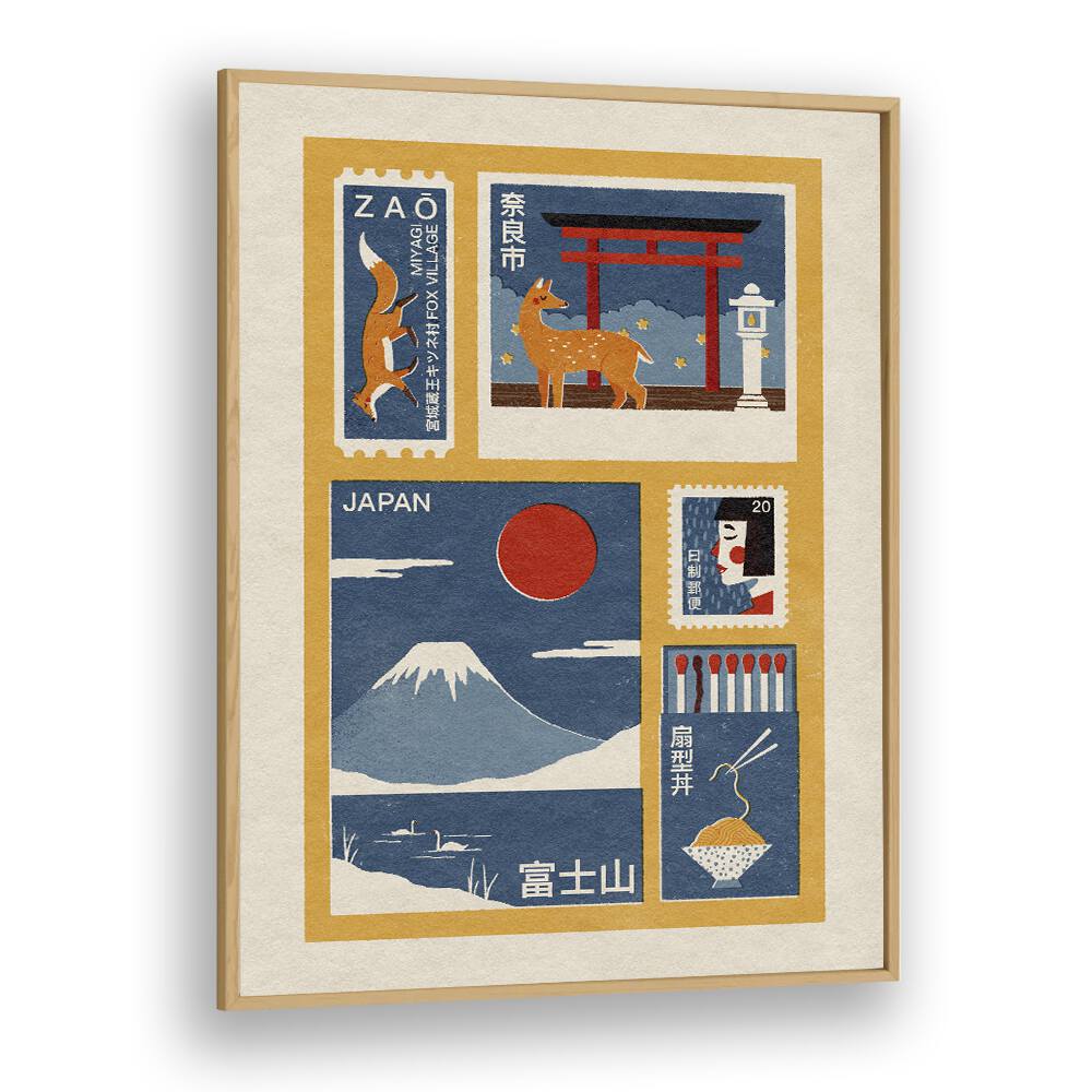 Japanese Emphemera Japanese Art Artwork in Oak Wood Plain Frame