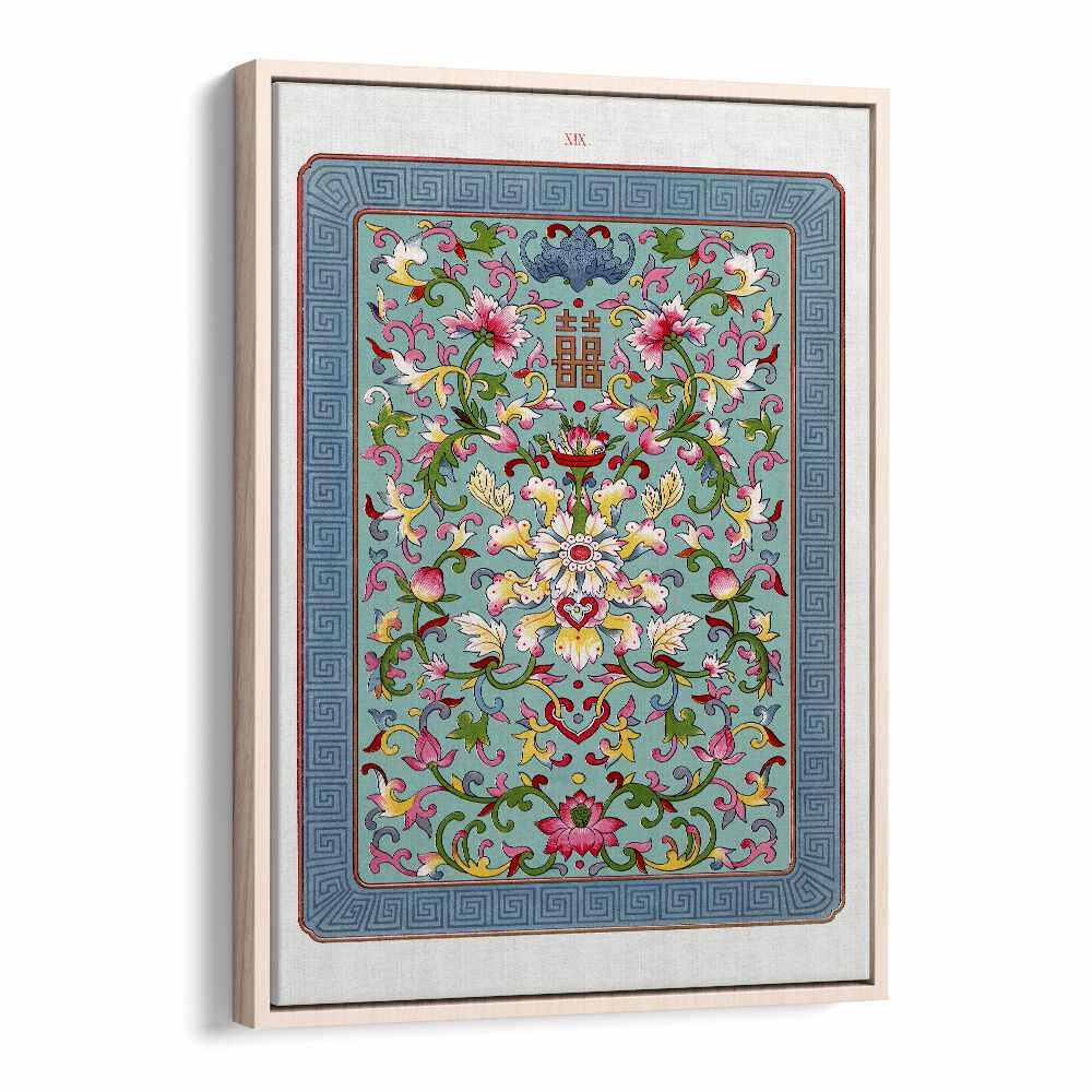 Japanese Flower Illustrations Japanese Art Artwork in Oak Wood Floater Frame