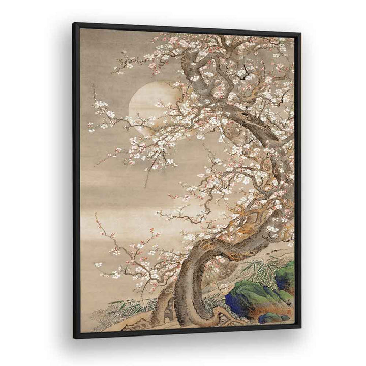 Japanese Plum Blossoms In Moonlight 18th Century Japanese Art Artwork in Black Plain Frame