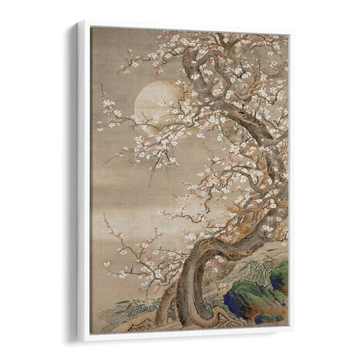 Japanese Plum Blossoms In Moonlight 18th Century Japanese Art Artwork in White Floater Frame