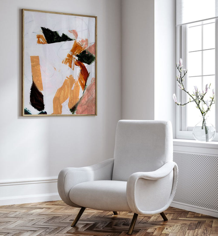 Stylish JOUER, ABSTRACT PAINTINGS adorn a modern living space, enhancing decor with vibrant artistic expression.