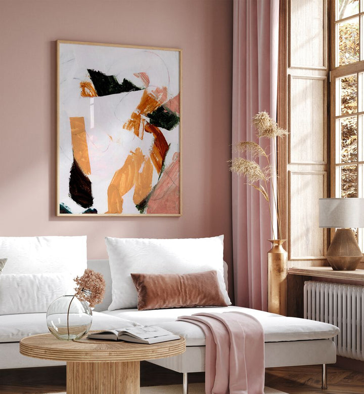 Enhance your decor with JOUER, ABSTRACT PAINTINGS, showcasing vibrant modern artistry in a stylish living space.