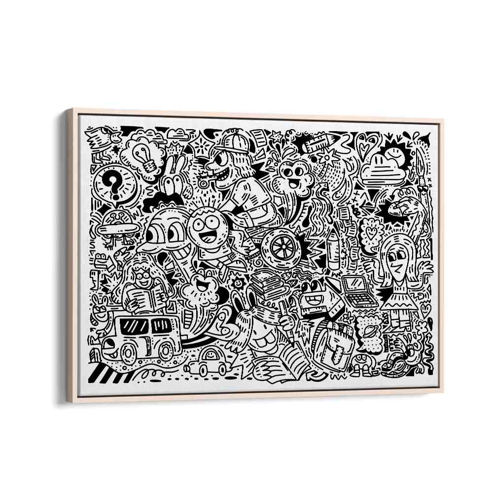 Joy Ride Doodle Doodle Art B&w Doodle Art Artwork in Oak Wood Floater Frame