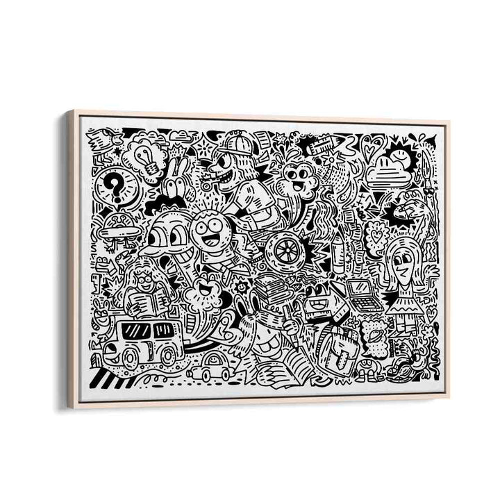 Joy Ride Doodle Doodle Art B&w Doodle Art Artwork in Oak Wood Floater Frame