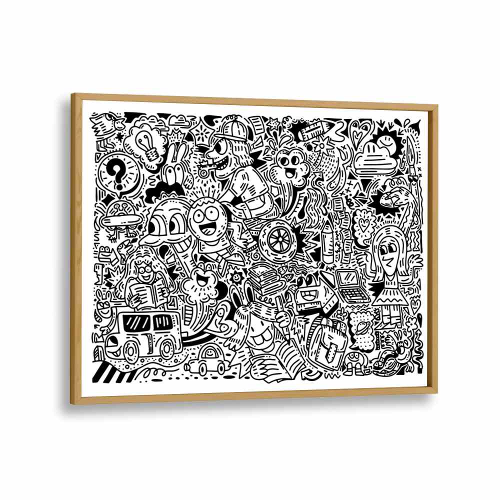 Joy Ride Doodle Doodle Art B&w Doodle Art Artwork in Oak Wood Plain Frame