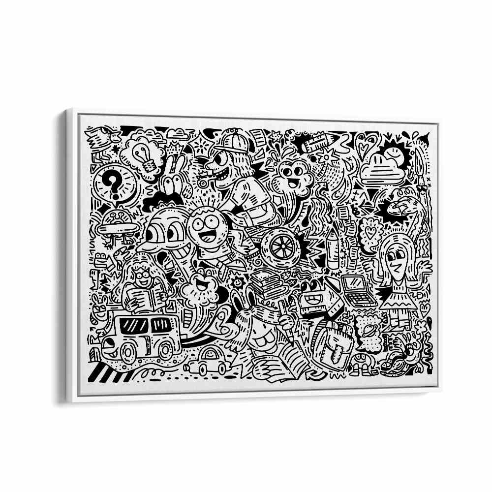 Joy Ride Doodle Doodle Art B&w Doodle Art Artwork in White Floater Frame