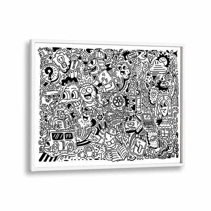 Joy Ride Doodle Doodle Art B&w Doodle Art Artwork in White Plain Frame