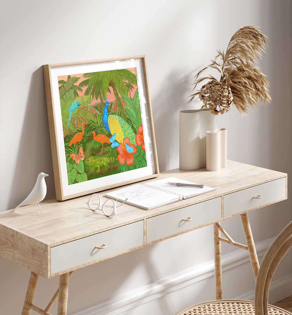 JUNGLE PARADISE SCENE , ANIMAL PAINTINGS
