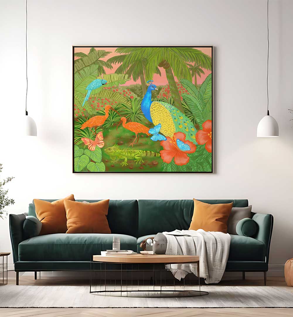 JUNGLE PARADISE SCENE , ANIMAL PAINTINGS