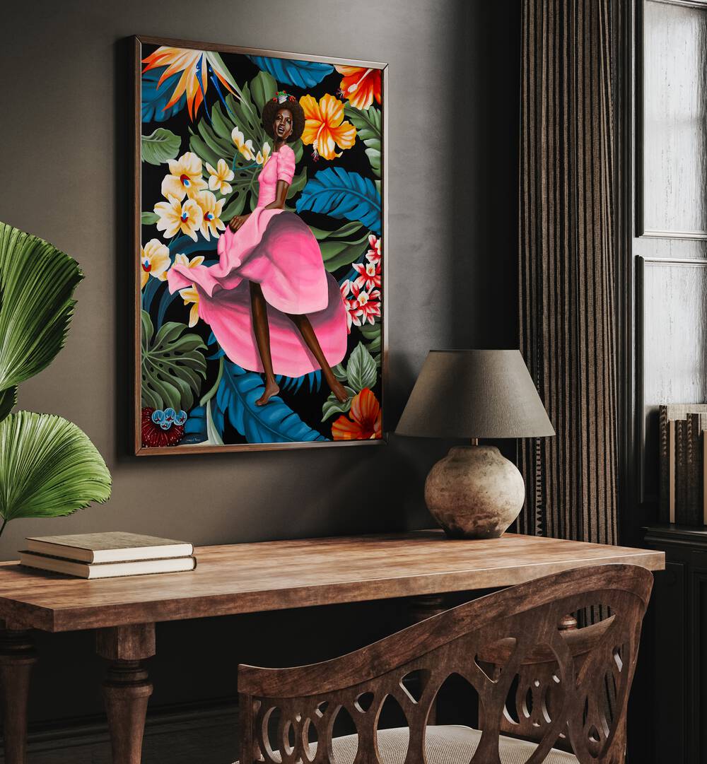 Jungle Rose By Christian Beijer , African Art Artwork Placed on a wall In A Living Room nk