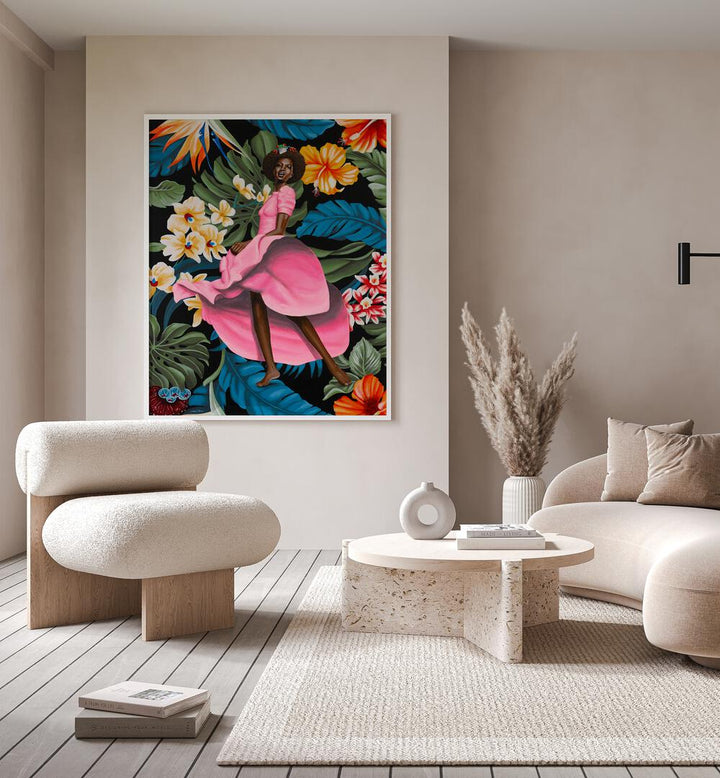 Jungle Rose By Christian Beijer , African Art Artwork Placed on a wall In A Living Room 