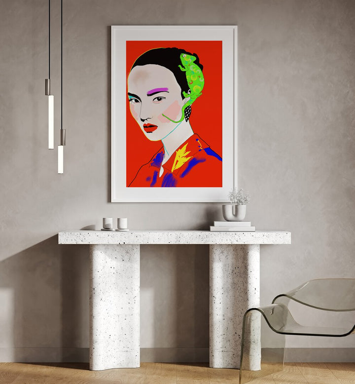 Just Before You Arrived Pop Art Artwork in white mount frame on off white wall above a white console table