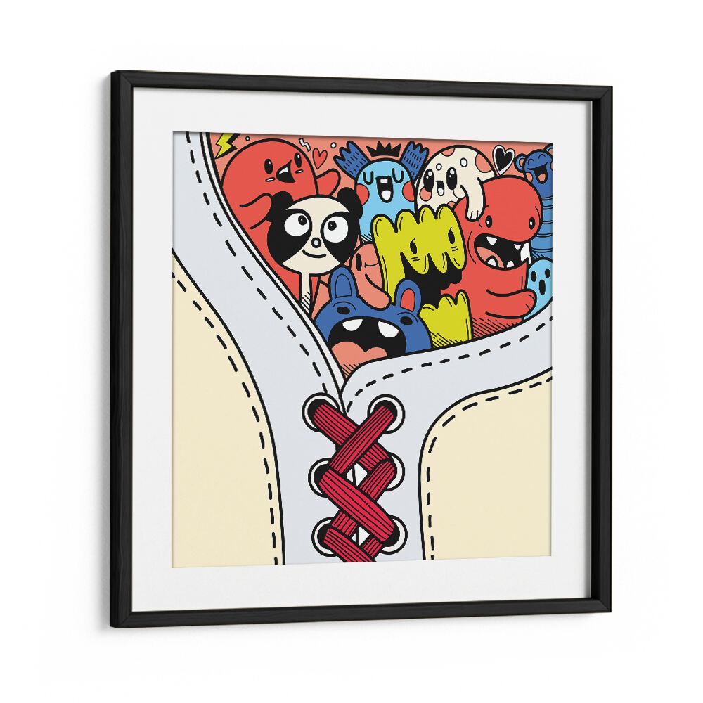 Just In A Shoe Comic Art Artwork in Black Frame With Mount