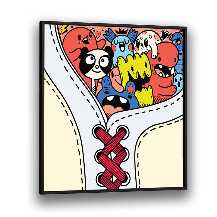 Just In A Shoe Comic Art Artwork in Black Plain Frame