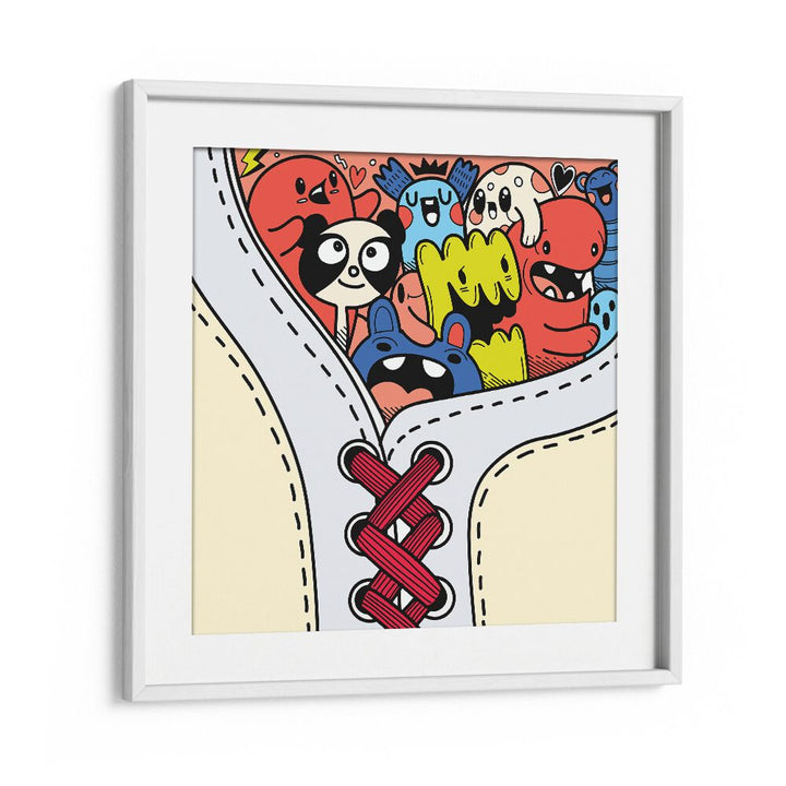 Just In A Shoe Comic Art Artwork in White Frame With Mount