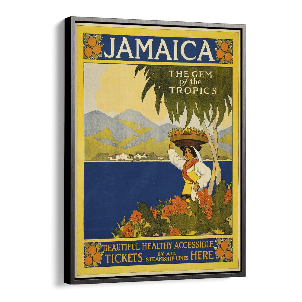 Jamaica Retro Vintage Travel Vintage Travel Posters in Black Floater Frame