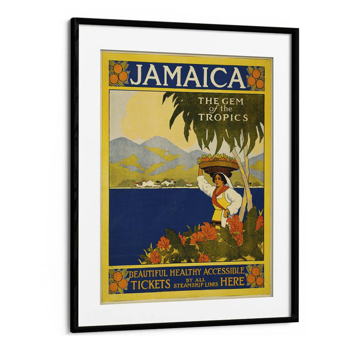 Jamaica Retro Vintage Travel Vintage Travel Posters in Black Frame With Mount