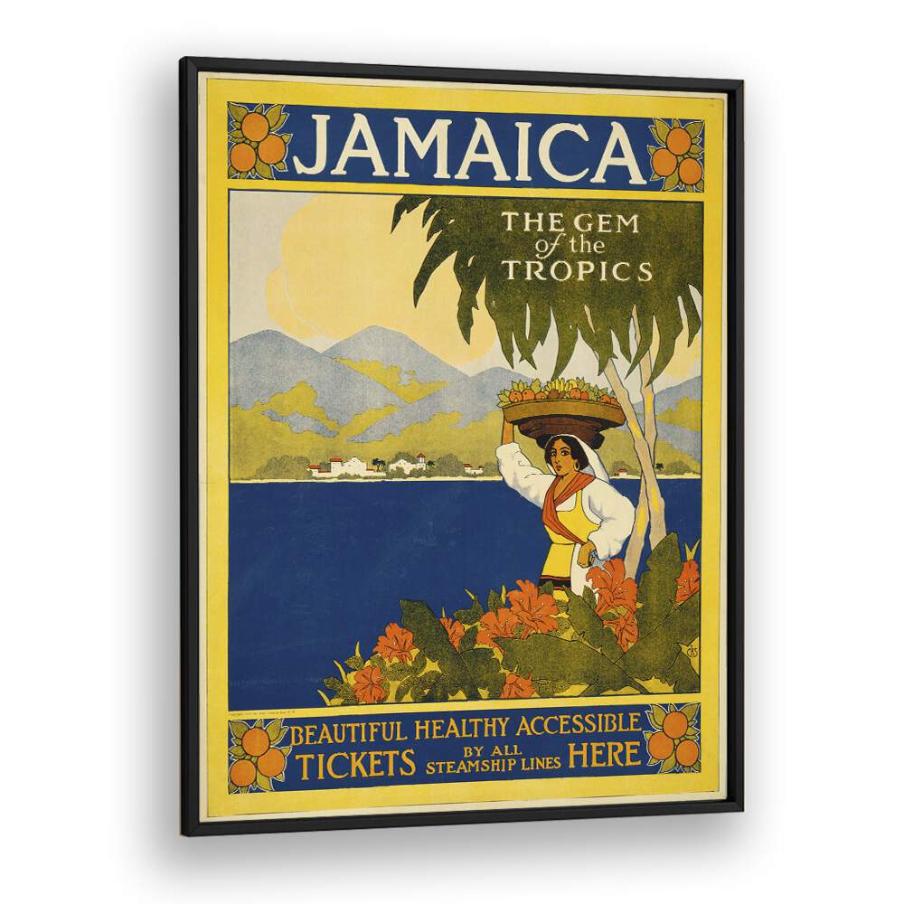 Jamaica Retro Vintage Travel Vintage Travel Posters in Black Plain Frame