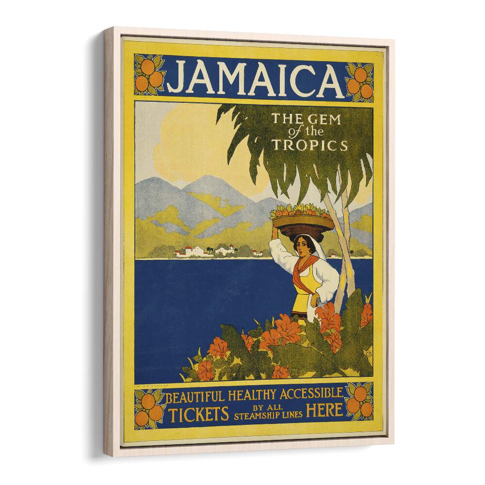 Jamaica Retro Vintage Travel Vintage Travel Posters in Oak Wood Floater Frame