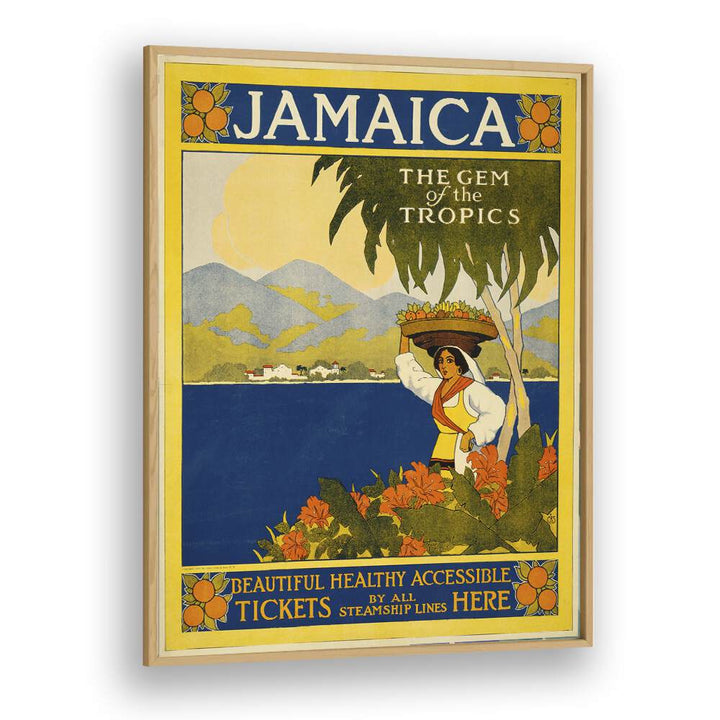 Jamaica Retro Vintage Travel Vintage Travel Posters in Oak Wood Plain Frame